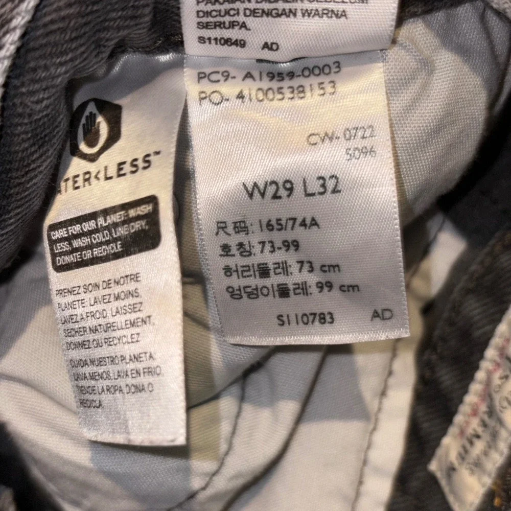 Levis 501 Premium Jeans Faded Black Straight Leg Button‎ Fly Denim Men's 29x30